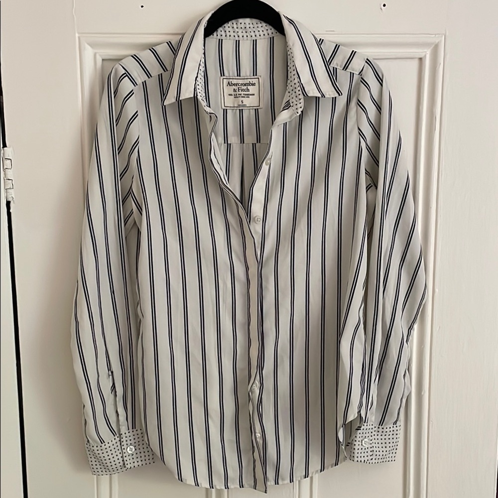 Abercrombie & Fitch White Shirt with Navy Vertical Stripes